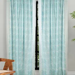 Fabindia Blue & White Floral Cotton Linen Window Curtain-picture-35