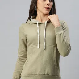 Campus Sutra Women Olive Green Hooded Sweatshirt-image-14
