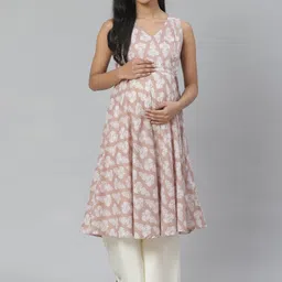 anayna Women Beige & White Printed Anarkali Maternity Kurta-picture-32