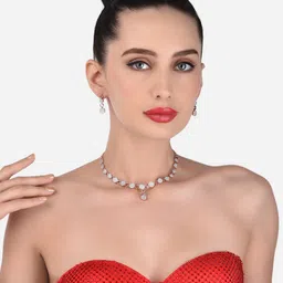 Zaveri Pearls Rose Gold-Plated CZ-StuddedJewellery Set-image-0