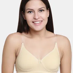 Floret Set Of 2 Beige & Black Solid Non-Wired Lightly Padded T-shirt Bra image 3