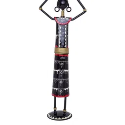 Golden Peacock Black & Red Lady Worker Handcrafted Showpiece image 5