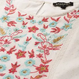 Antheaa White Floral Chiffon Embroidered Laced A-Line Dress image 2