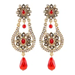 Estele Gold-Plated & Red Classic Drop Earrings image 3
