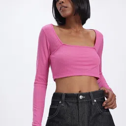 glitchez Ribbed Chic Square Neck Crop Top image 2
