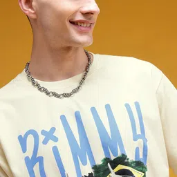 HERE&NOW Printed Drop-Shoulder Sleeves Pure Cotton Relaxed T-shirt image 4