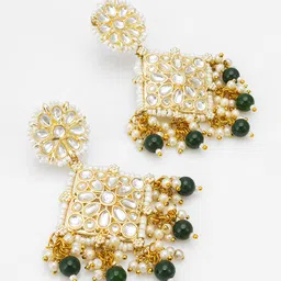 Anouk Gold Plated Kundan Studded Geometric Drop Earrings image 3