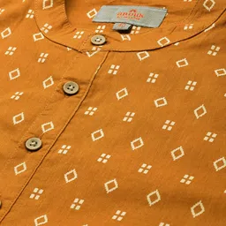Anouk Men Mustard Yellow & White Geometric Printed Kurta image 3