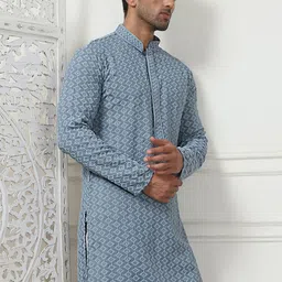 Anouk Grey Ethnic Motifs Embroidered Sequined Kurta image 3