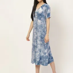 Maaesa Blue & Grey Tie and Dye A-Line Maxi Dress image 4