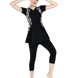 ROVARS Abstract Printed A-Line Swimming Dress image 3