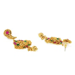 Zaveri Pearls Women Gold-Plated and Pink Temple Design Jewellery Set image 3