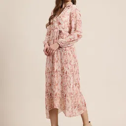 HERE&NOW Floral Print Accordion Pleat A-Line Midi Dress image 4