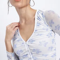 glitchez Ruched Printed Fitted Top image 2