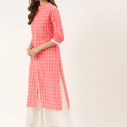 FABRIC FITOOR Women Pink & White Ethnic Motifs Printed Kurta image 4