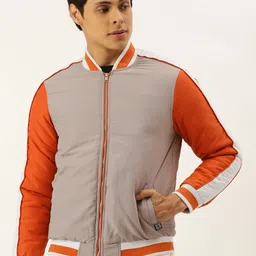 Campus Sutra Men Grey & Rust Windcheater Outdoor Bomber Jacket image 4