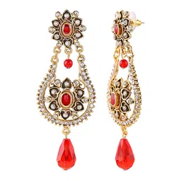 Estele Gold-Plated & Red Classic Drop Earrings image 4