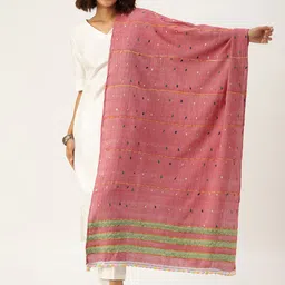 ArtEastri Embroidered Cotton Dupatta with Kantha Work image 2