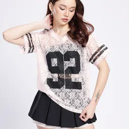 glitchez Preppy Edge Relaxed Varsity Print Lace Top image 4