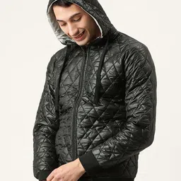 Campus Sutra Men Black Solid Quilted Jacket image 3