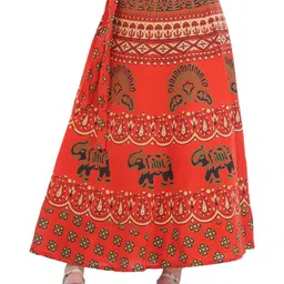 Exotic India Abstract Printed Pure Cotton Flared Tie-Ups Maxi Ethnic Skirt image 5