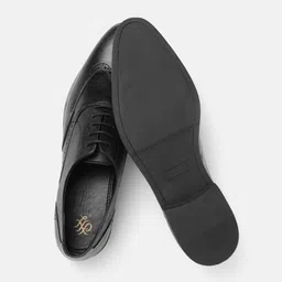 House of Pataudi Men Black Handcrafted Solid Leather Formal Oxfords image 5