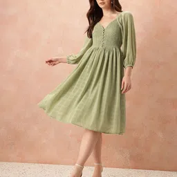 all about you Self-Checked Smocked Fit & Flare Midi Dress image 5