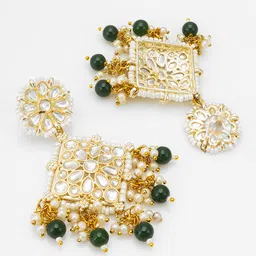 Anouk Gold Plated Kundan Studded Geometric Drop Earrings image 2