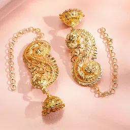 Rubans 22K Gold-Plated Leaf Filigree Oversized Ear-Cuff Jhumka Earrings image 2