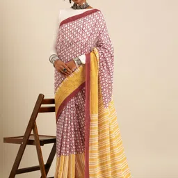 Taavi Floral Pure Cotton Hand Block Print Saree image 4