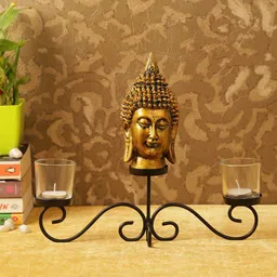 TIED RIBBONS Black & Transparent Table Candle Holder With Tea Lights & Buddha Showpiece image 3