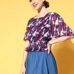 plusS Women Gorgeous Red Abstract Volume Play Top image 4