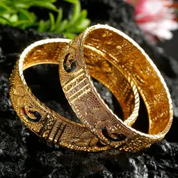 YouBella Set Of 2 Gold-Plated Textured Bangles-picture-16