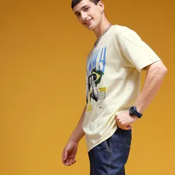 HERE&NOW Printed Drop-Shoulder Sleeves Pure Cotton Relaxed T-shirt image 3