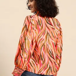 Mast & Harbour Print Puff Sleeve Smocked Shirt Style Top image 4