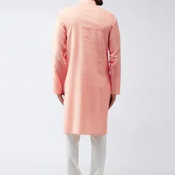 SOJANYA Men Orange & Off-White Self Design Kurta with Churidar image 2