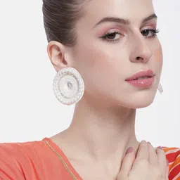 Peora Women Gold-Plated Beaded Circular Studs Earrings-image-77