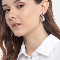 Anouk Silver-Plated American Diamond Square Drop Earrings image 3