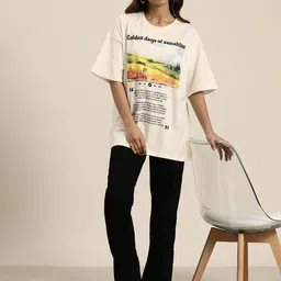 HERE&NOW Printed Drop-Shoulder Pure Cotton Oversized T-shirt image 3
