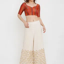 SALWAR STUDIO Women Multicolored Printed Dupion Silk Padded Saree Blouse image 5