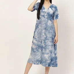 Maaesa Blue & Grey Tie and Dye A-Line Maxi Dress image 5