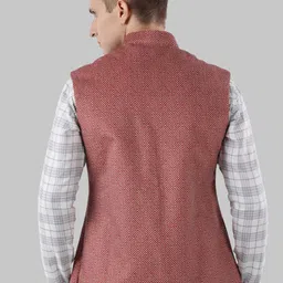 Ethnix by Raymond Men Maroon & White Woven Design Nehru Jacket image 3