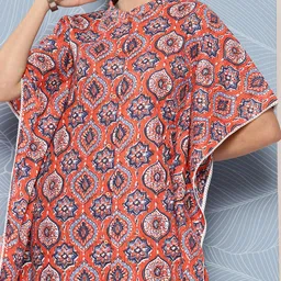 Janasya Ethnic Motifs Printed Kantha Work Pure Cotton Kaftan Kurta image 2