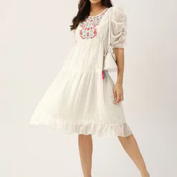 Antheaa White Floral Chiffon Embroidered Laced A-Line Dress image 5