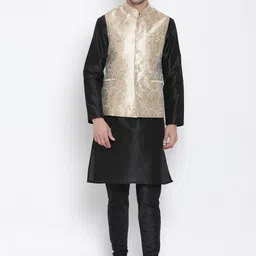 VASTRAMAY Men Gold-Toned Woven Design Silk-Blend Nehru Jacket image 3