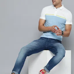 HERE&NOW Men Blue Striped Polo Collar Pure Cotton T-shirt-picture-16