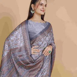 Garden Vareli Floral Printed Satin Saree With Blouse Piece image 2