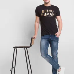 Being Human Men Black Typography Printed Cotton T-shirt image 5