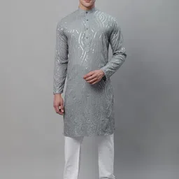 SOJANYA Men Embroidered Pure Cotton Kurta with Churidar image 3