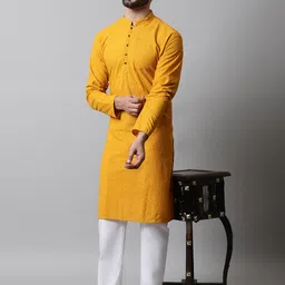 Jompers Men Mustard Self Design Kurta with Churidar image 5